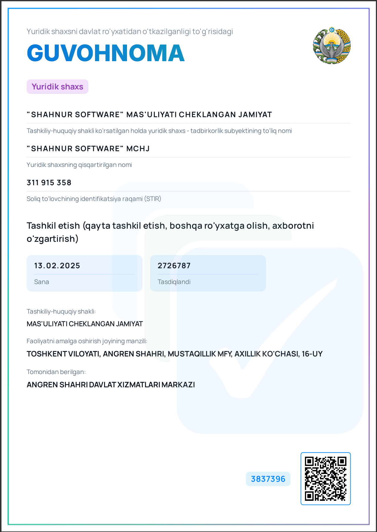 State registration certificate